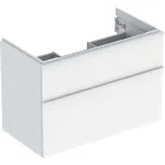 Mueble bajo Geberit serie iCon para lavabo, con dos cajones: Ancho de lavabo=90cm, Cuerpo y frontal: blanco/cubierto de alto brillo, Tirador: blanco/con pintura polvo al horno mate